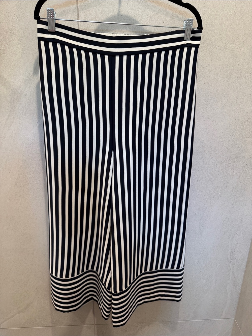 Joseph Ribkoff Black and White Striped Wide Leg Split Skirt